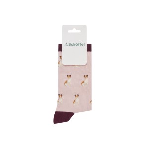 Schoffel Ladies Single Cotton Sock Pink Jack Russel