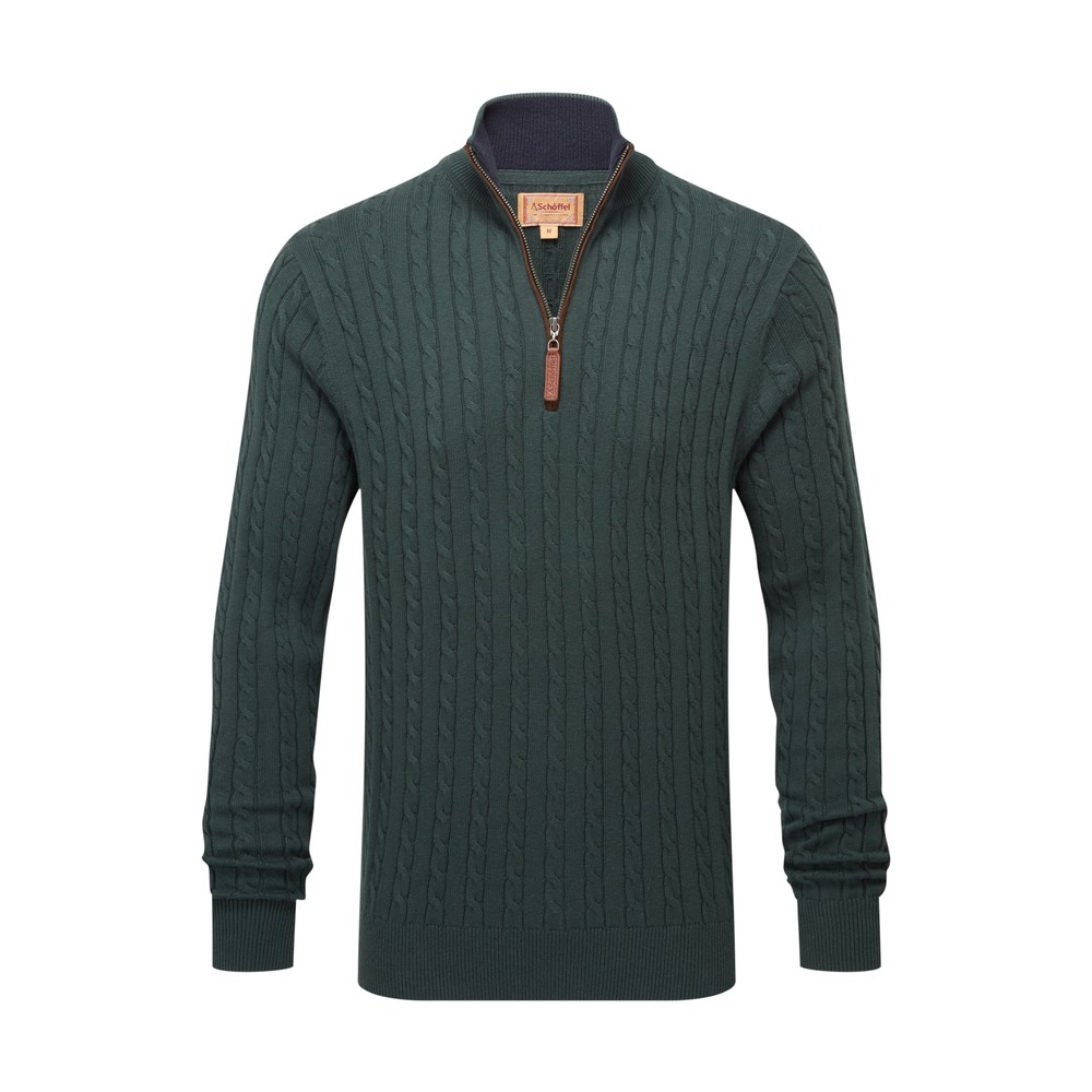 Calton Cotton Cashmere Cable 1/4 Zip Jumper Botanical Green