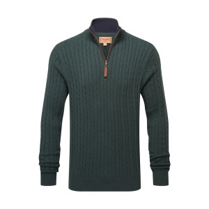 Schoffel Calton Cotton Cashmere Cable 1/4 Zip Jumper Botanical Green