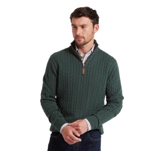 Schoffel Calton Cotton Cashmere Cable 1/4 Zip Jumper Botanical Green