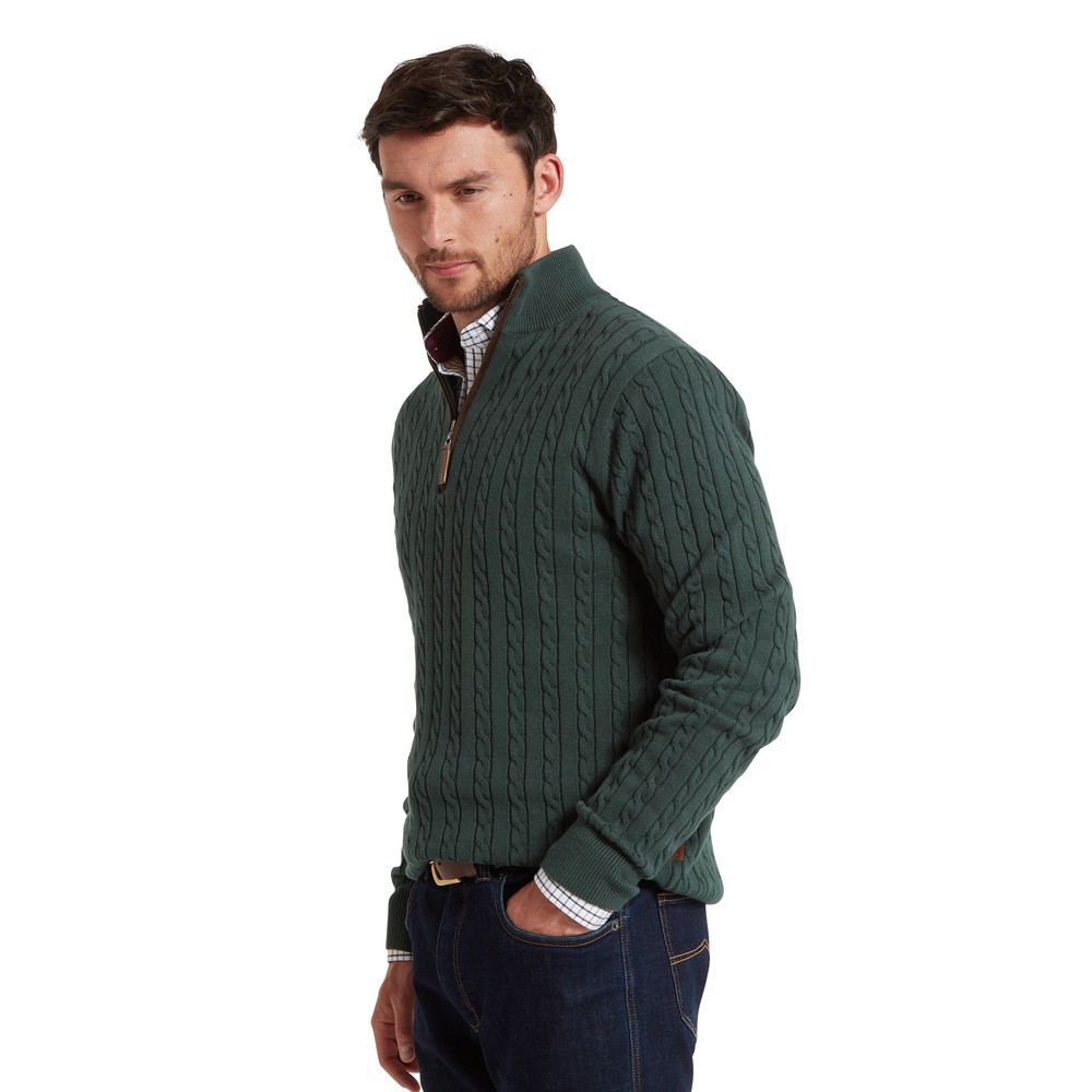 Calton Cotton Cashmere Cable 1/4 Zip Jumper Botanical Green