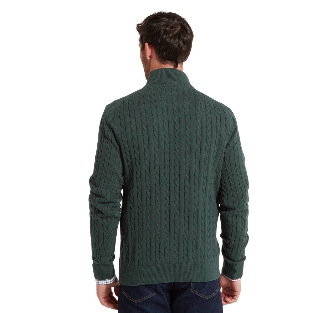 Calton Cotton Cashmere Cable 1/4 Zip Jumper Botanical Green