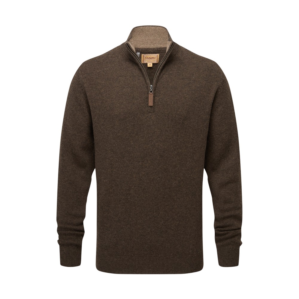 Lewis Lambswool 1/4 Zip Jumper Chocolate