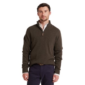 Schoffel Lewis Lambswool 1/4 Zip Jumper Chocolate