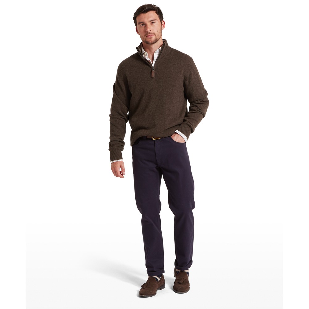 Lewis Lambswool 1/4 Zip Jumper Chocolate