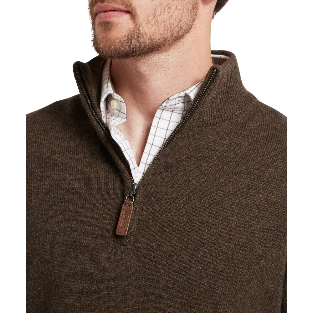 Lewis Lambswool 1/4 Zip Jumper Chocolate
