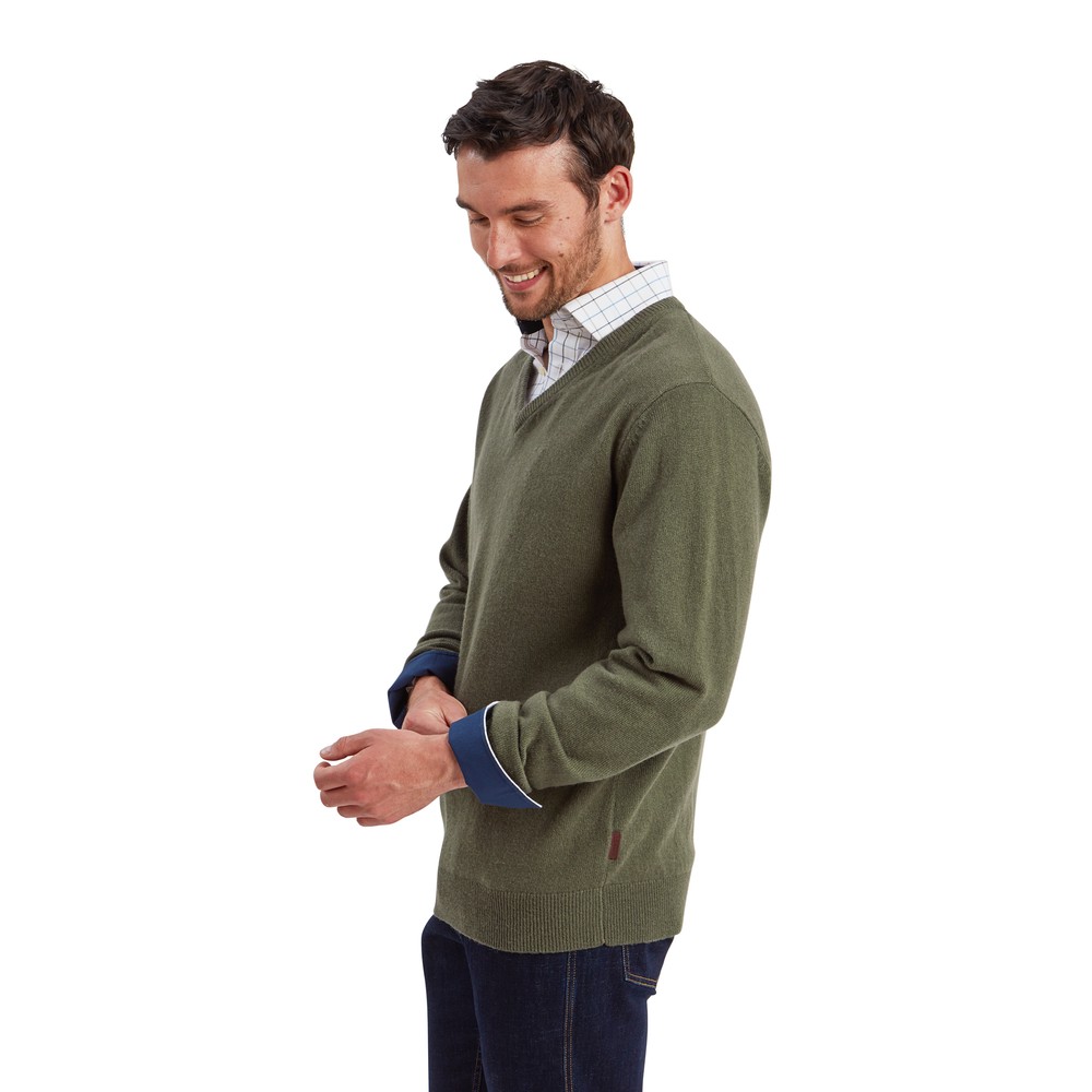 Lewis Lambswool V Neck Jumper Woodland
