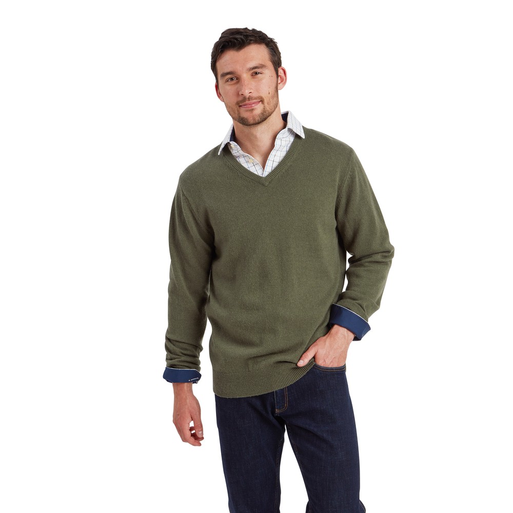 Lewis Lambswool V Neck Jumper Woodland