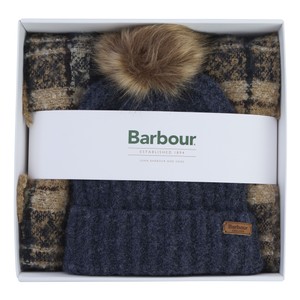 Barbour Saltburn Beanie and Scarf Set Birchwood Tartan 