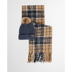 Barbour Saltburn Beanie and Scarf Set Birchwood Tartan 