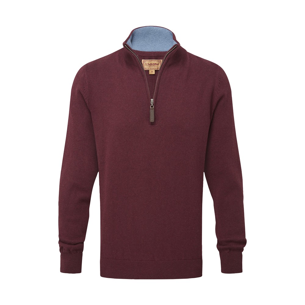 Calton Cotton Cashmere 1/4 Zip Jumper Burgundy