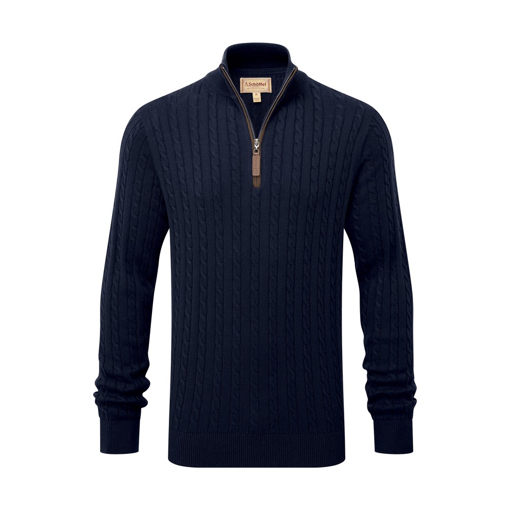 Calton Cotton Cashmere Cable 1/4 Zip Jumper Navy