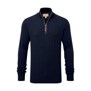 Schoffel Calton Cotton Cashmere Cable 1/4 Zip Jumper Navy