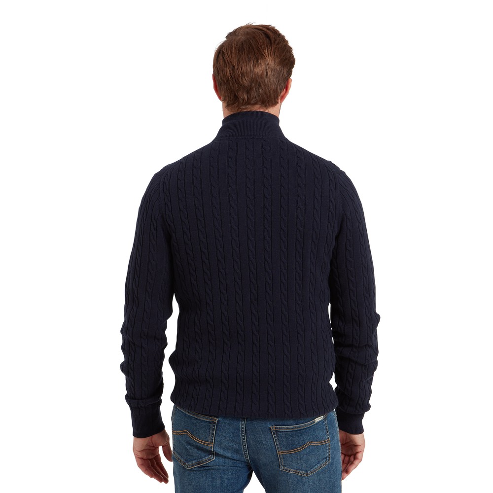 Calton Cotton Cashmere Cable 1/4 Zip Jumper Navy
