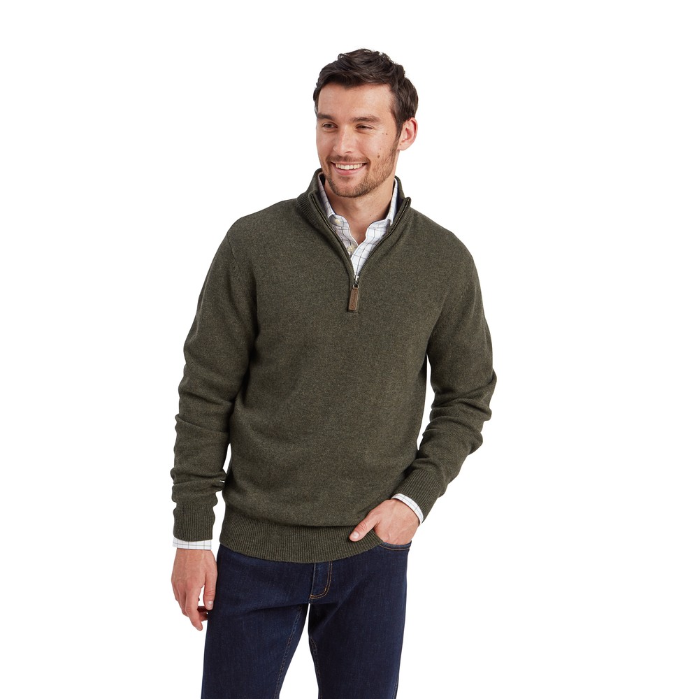 Calton Cotton Cashmere 1/4 Zip Jumper Loden Green