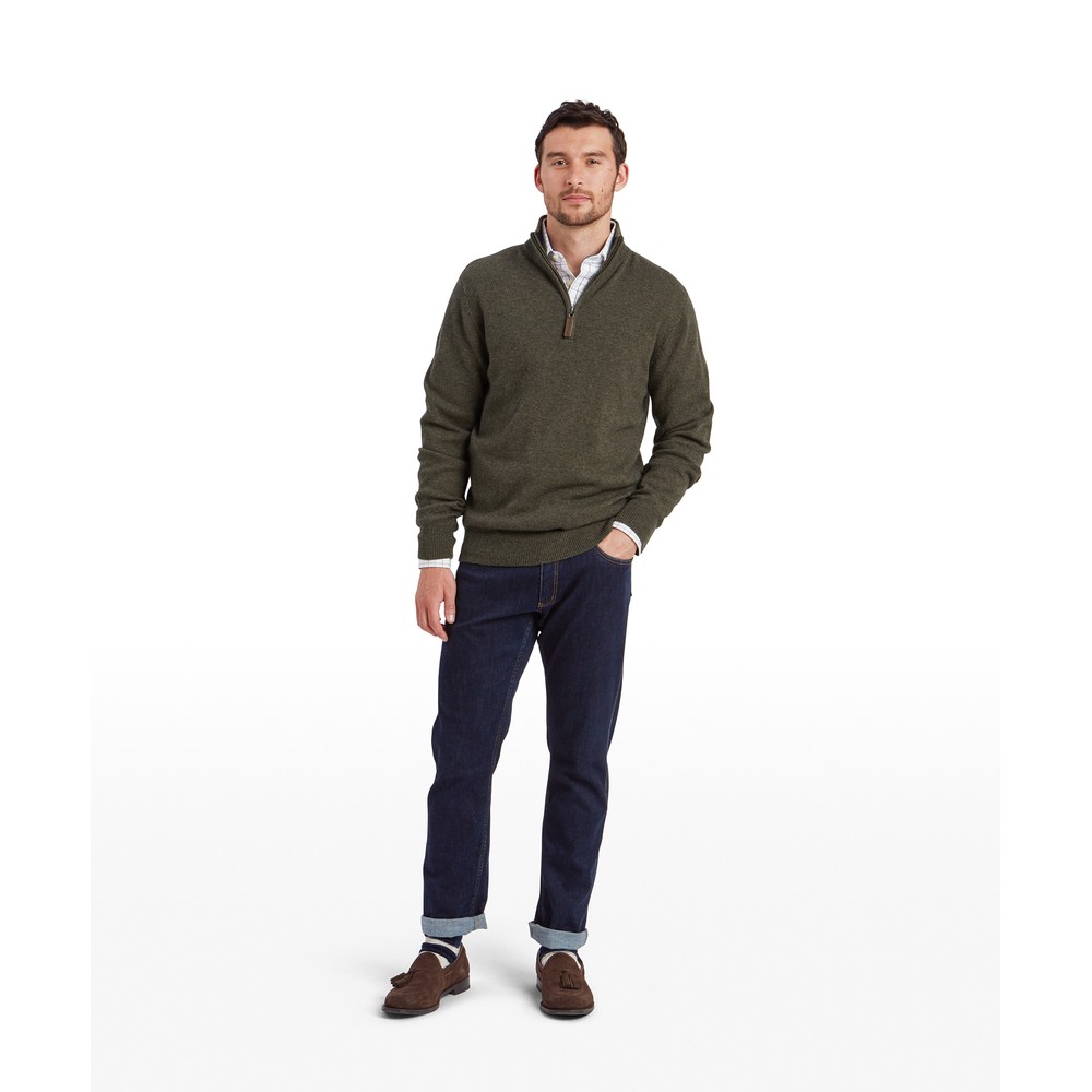 Calton Cotton Cashmere 1/4 Zip Jumper Loden Green
